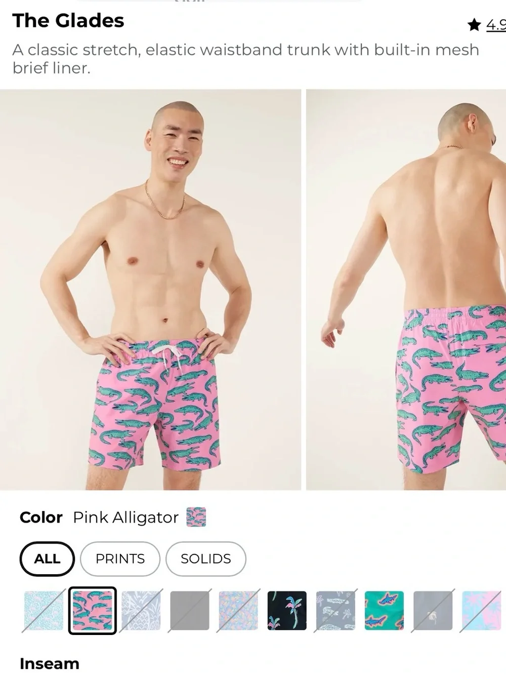 chubbies Pink Swim Board Shorts with Green Crocodile Print
